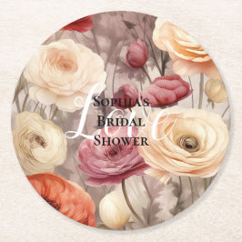 Burgundy Cream Spring Blumen Brautparty Runder Pappuntersetzer