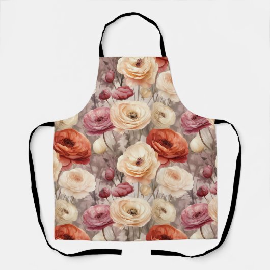 Burgundy Cream Spring Blumen Brautparty Schürze (Vorderseite)
