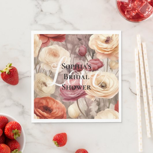 Burgundy Cream Spring Blumen Brautparty Serviette (Beispiel)