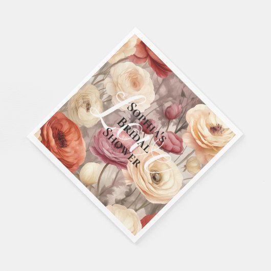 Burgundy Cream Spring Blumen Brautparty Serviette (Ecke)