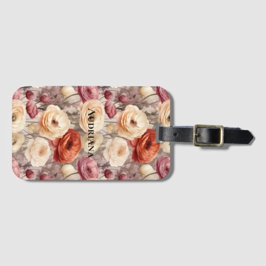 Burgundy Cream Spring Blumen Gepäckanhänger (Vorderseite (Horizontal))