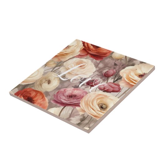 Burgundy Cream Spring Flowers Liebe Fliese (Seite)
