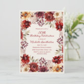 Burgundy Cream Watercolor Floral 30. Geburtstag Einladung (Stehend Vorderseite)