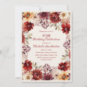 Burgundy Cream Watercolor Floral 40. Geburtstag Einladung (Vorderseite)