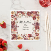 Burgundy Cream Watercolor Floral 60. Geburtstag Serviette (Beispiel)