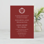 Burgundy Crest Wedding Custom Initials Einladung (Stehend Vorderseite)