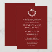 Burgundy Crest Wedding Custom Initials Einladung (Vorne/Hinten)