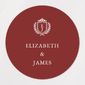 Burgundy Crest Wedding Custom Initials Etiketten (Design 2)