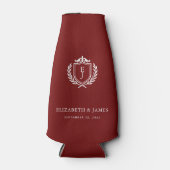 Burgundy Crest Wedding Custom Initials Flaschenkühler (Vorderseite)