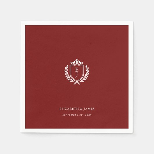 Burgundy Crest Wedding Custom Initials Serviette (Vorderseite)