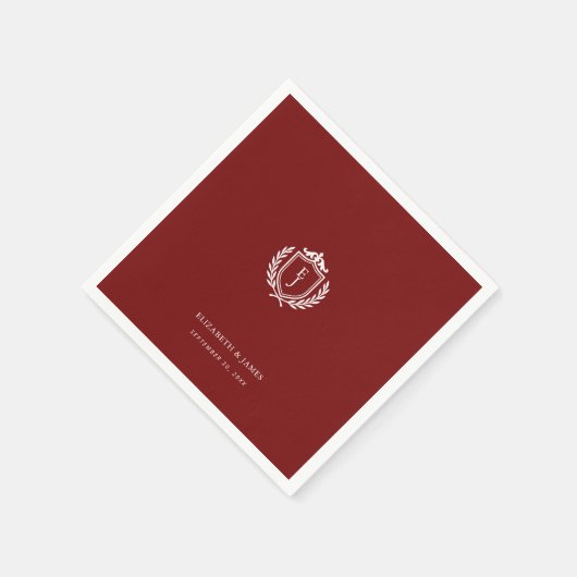 Burgundy Crest Wedding Custom Initials Serviette (Ecke)