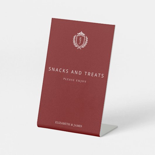 Burgundy Crest Wedding Custom Initials Sockelschild (Vorderseite)