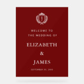 Burgundy Crest Wedding Welcome, Custom Initials Acrylschild (Vorderseite)