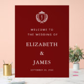 Burgundy Crest Wedding Welcome, Custom Initials Acrylschild (Hochzeit)