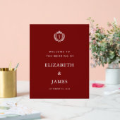 Burgundy Crest Wedding Welcome, Custom Initials Acrylschild (Hochzeit)