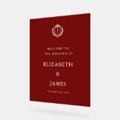 Burgundy Crest Wedding Welcome, Custom Initials Acrylschild (Winkel)