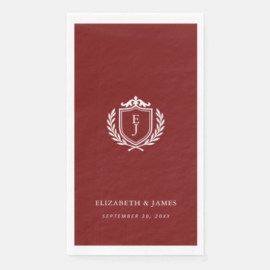 Burgundy Crest Wedding Welcome, Custom Initials Serviette (Vorderseite)