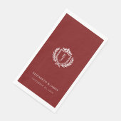 Burgundy Crest Wedding Welcome, Custom Initials Serviette (Ecke)