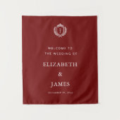 Burgundy Crest Wedding Welcome, Custom Initials Wandteppich (Vorderseite)