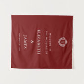 Burgundy Crest Wedding Welcome, Custom Initials Wandteppich (Vorderseite (Horizontal))