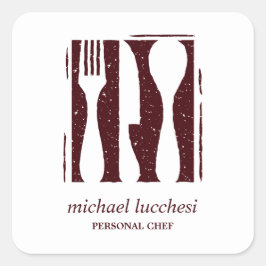 Burgundy Cutlery | Koch Catering Bäckerei Restaura Quadratischer Aufkleber