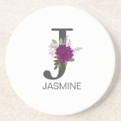 Burgundy Dahlia Floral Alphabet Letter Monogram   Getränkeuntersetzer (Vorne)