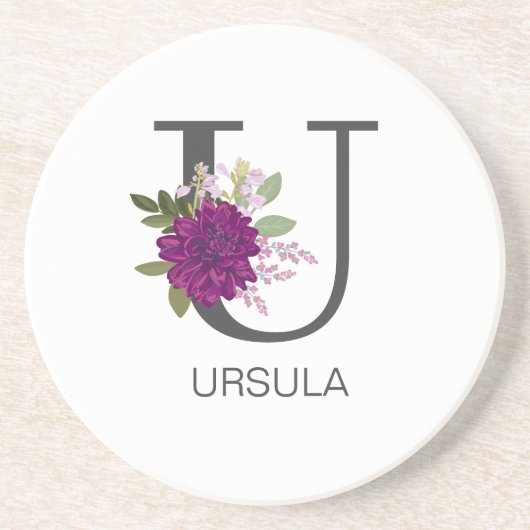 Burgundy Dahlia Floral Alphabet Letter Monogram   Getränkeuntersetzer (Vorne)