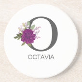 Burgundy Dahlia Floral Alphabet Letter Monogram Getränkeuntersetzer (Vorne)