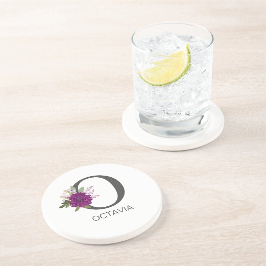 Burgundy Dahlia Floral Alphabet Letter Monogram   Getränkeuntersetzer (Seite)