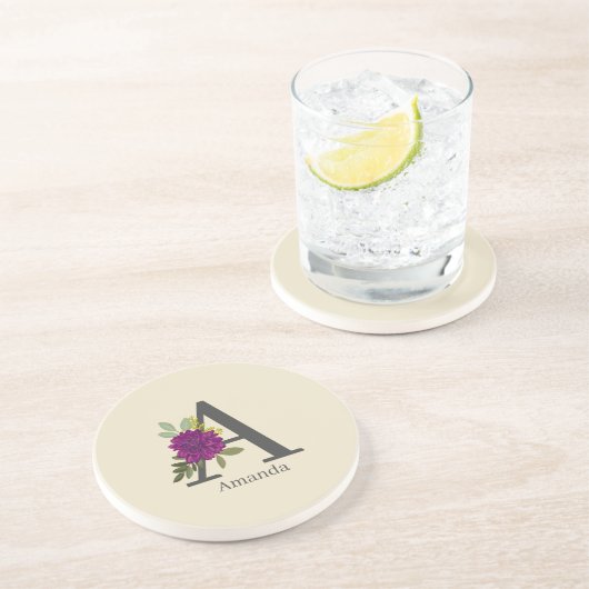 Burgundy Dahlia Floral Alphabet Letter Monogram  Getränkeuntersetzer (Seite)