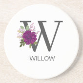 Burgundy Dahlia Floral Alphabet Letter Monogram   Getränkeuntersetzer (Vorne)