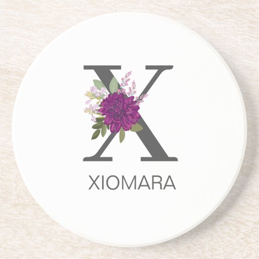 Burgundy Dahlia Floral Alphabet Letter Monogram   Getränkeuntersetzer (Vorne)