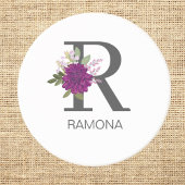Burgundy Dahlia Floral Alphabet Letter Monogram   Getränkeuntersetzer