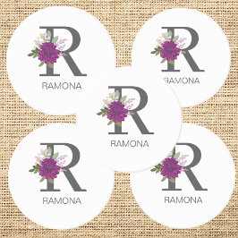 Burgundy Dahlia Floral Alphabet Letter Monogram   Getränkeuntersetzer
