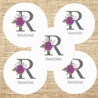 Burgundy Dahlia Floral Alphabet Letter Monogram Getränkeuntersetzer