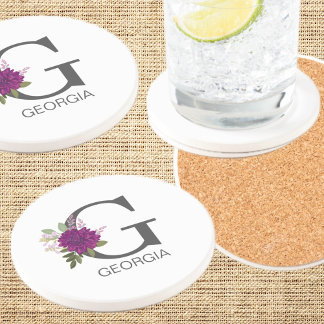 Burgundy Dahlia Floral Alphabet Letter Monogram   Getränkeuntersetzer