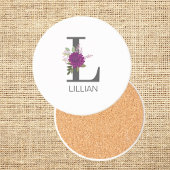 Burgundy Dahlia Floral Alphabet Letter Monogram Getränkeuntersetzer