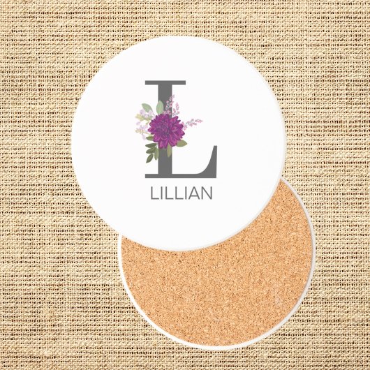 Burgundy Dahlia Floral Alphabet Letter Monogram Getränkeuntersetzer