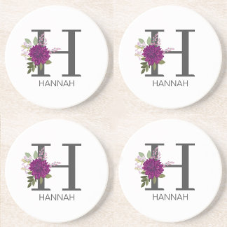 Burgundy Dahlia Floral Alphabet Letter Monogram   Getränkeuntersetzer