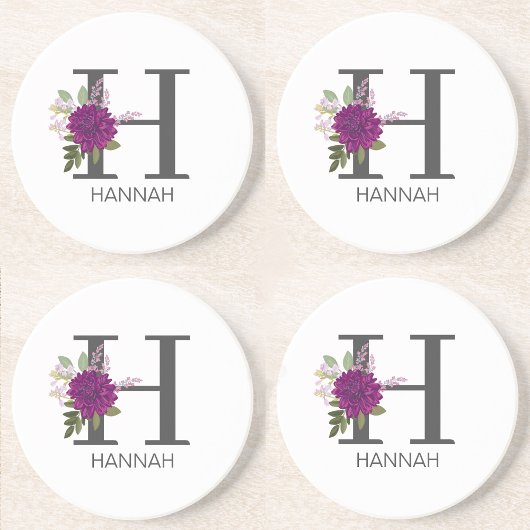 Burgundy Dahlia Floral Alphabet Letter Monogram   Getränkeuntersetzer