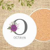 Burgundy Dahlia Floral Alphabet Letter Monogram   Getränkeuntersetzer