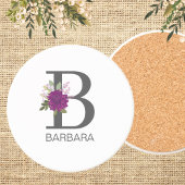 Burgundy Dahlia Floral Alphabet Letter Monogram   Getränkeuntersetzer