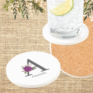 Burgundy Dahlia Floral Alphabet Letter Monogram  Getränkeuntersetzer