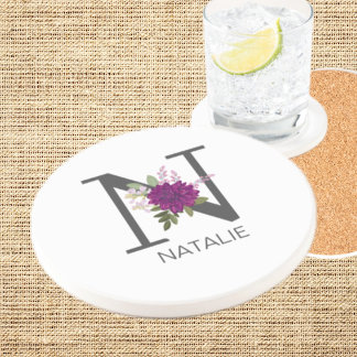 Burgundy Dahlia Floral Alphabet Letter Monogram   Getränkeuntersetzer