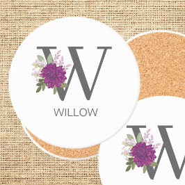 Burgundy Dahlia Floral Alphabet Letter Monogram   Getränkeuntersetzer