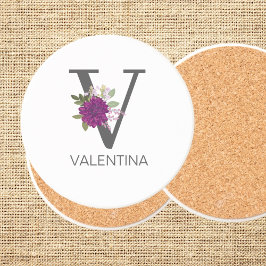 Burgundy Dahlia Floral Alphabet Letter Monogram   Getränkeuntersetzer