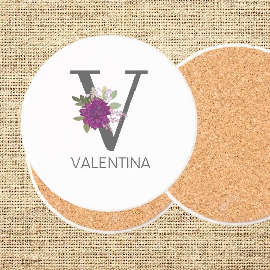 Burgundy Dahlia Floral Alphabet Letter Monogram   Getränkeuntersetzer