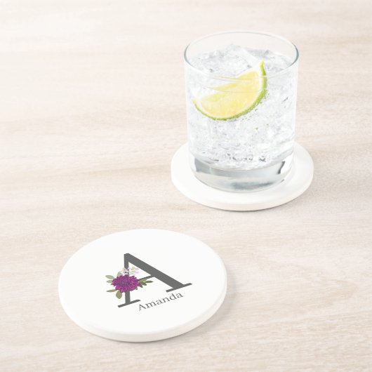 Burgundy Dahlia Floral Alphabet Letter Monogram  Getränkeuntersetzer (Seite)