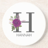 Burgundy Dahlia Floral Alphabet Letter Monogram   Getränkeuntersetzer (Vorne)
