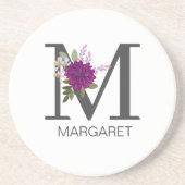 Burgundy Dahlia Floral Alphabet Letter Monogram Getränkeuntersetzer (Vorne)